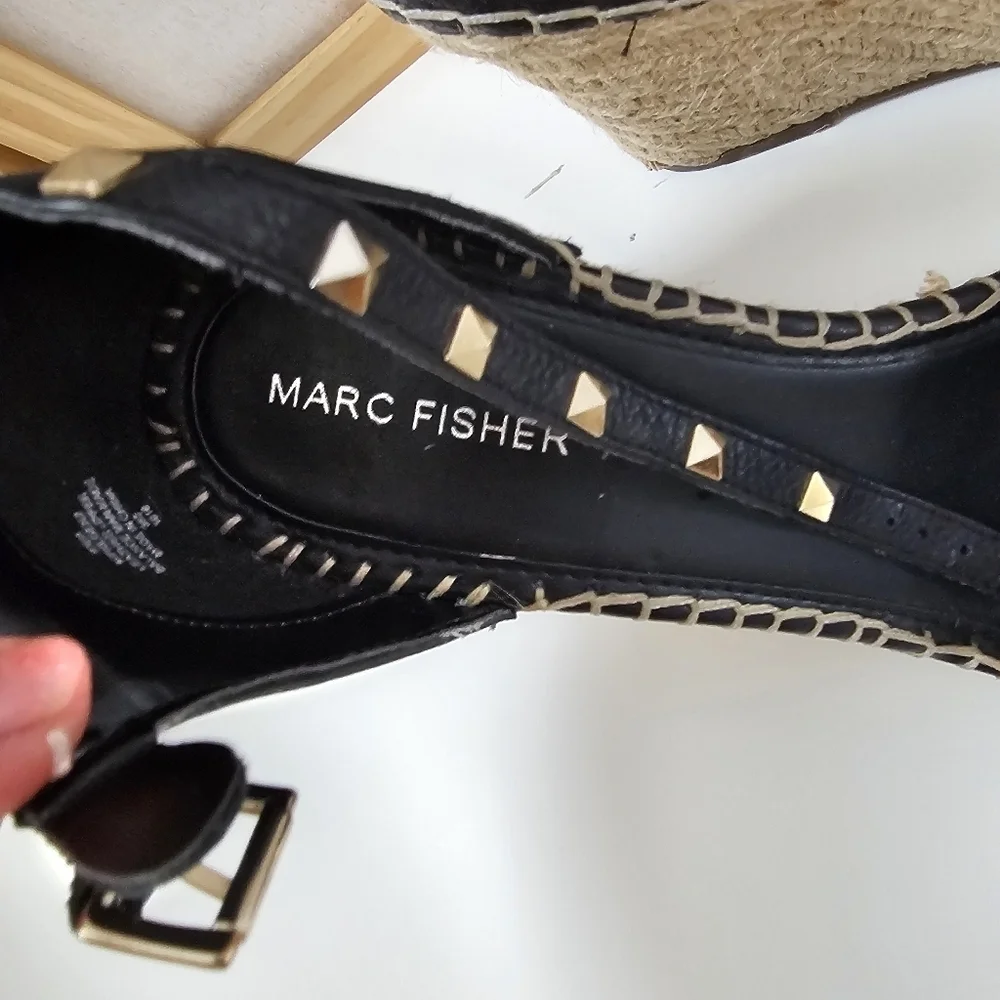 Black Studded Espadrille Wedge sandals